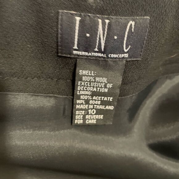 INC: Black skirt with black leather accents on waist/sides 100% wool size 10 - Picture 4 of 5